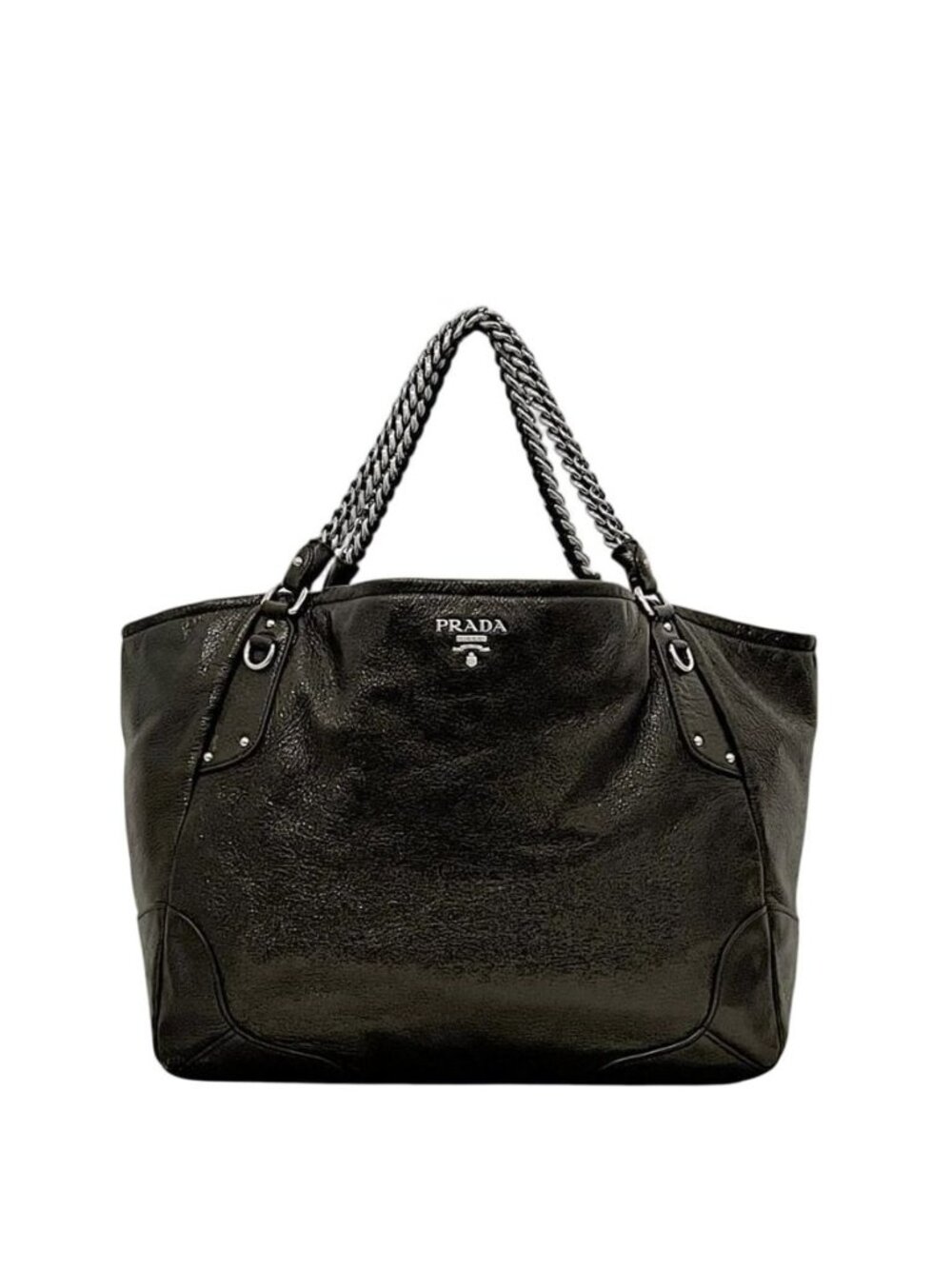 Prada Chain Tote Brown Coating Leather 20 31 Shoulder Bag